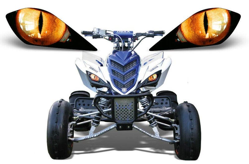 AMR Racing ATV Headlight Eye Graphics Decal Cover Compatible with Yamaha Raptor 700/250/350 - Eclipse Orange - Image 1